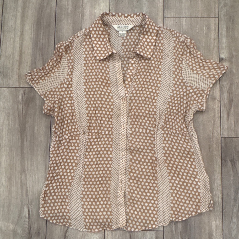 ALLISON TAYLOR Women's XL Short Sleeve Button Frontā Blouse Polka Dot